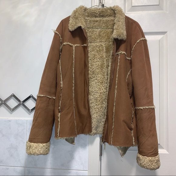 Fuzzy brown suede coat - Picture 2 of 4